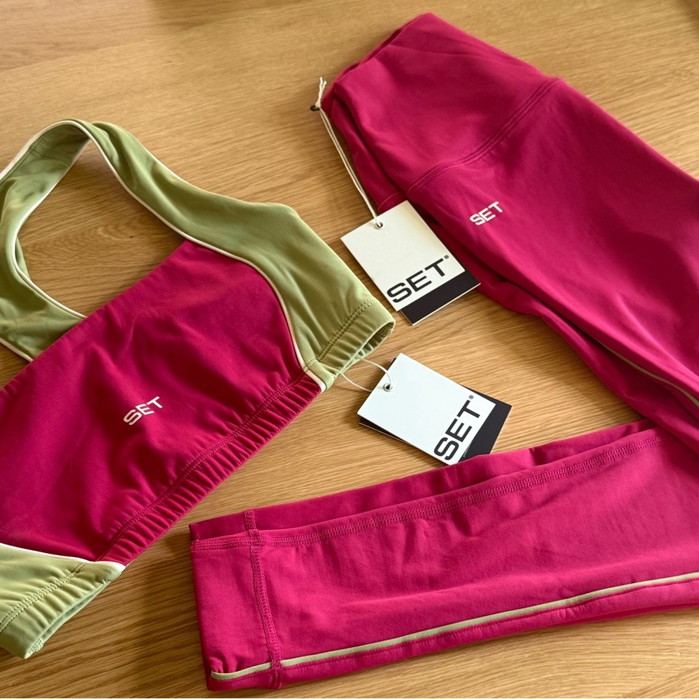 SET BREATHE PIPE CONTOUR BRA AND LEGGINGS HIBISCUS PINK